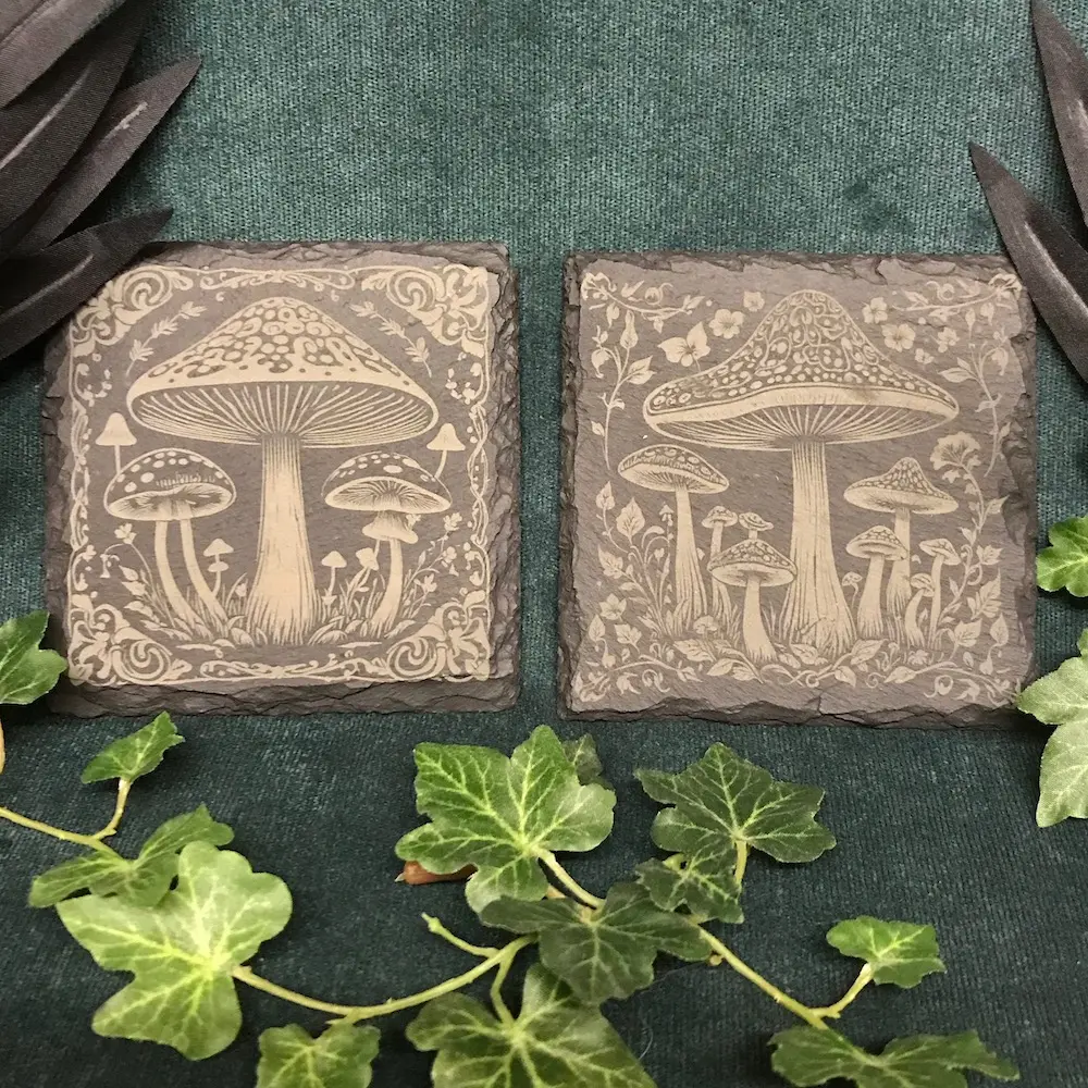 Fantasy Mushrooms - Square Slate Coasters  (Set 1)