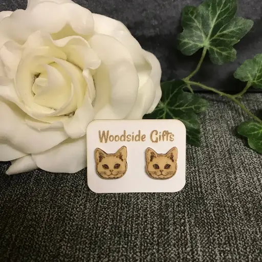 White Cat Head - Stud Earrings