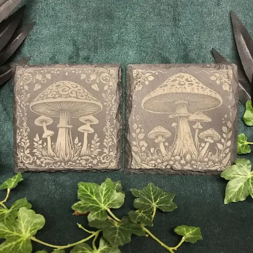 Fantasy Mushrooms - Square Slate Coasters (Set 2)