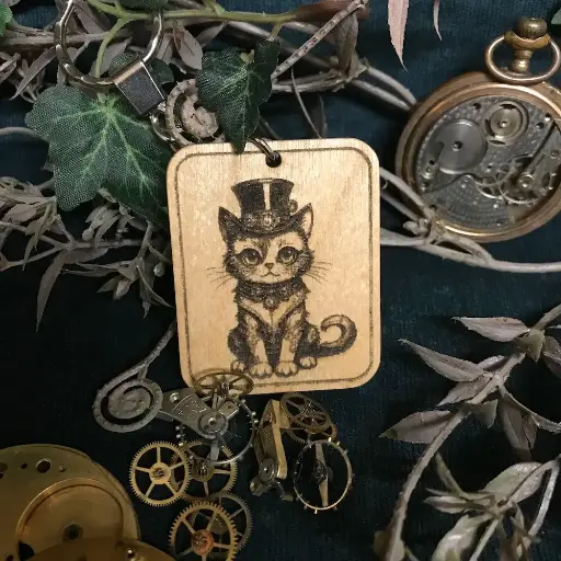 Steampunk Cat Keyring 01