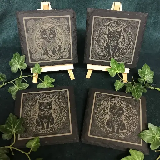 Celtic Cats - Square Slate Coasters